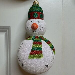 Pier 1‎ One VTG Snowman Winter Hat And Scarf Glitter Ornament RARE HTF